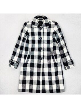 Talbots Jacket Womens XS Black White Buffalo Plaid Button Front Classic Overcoat